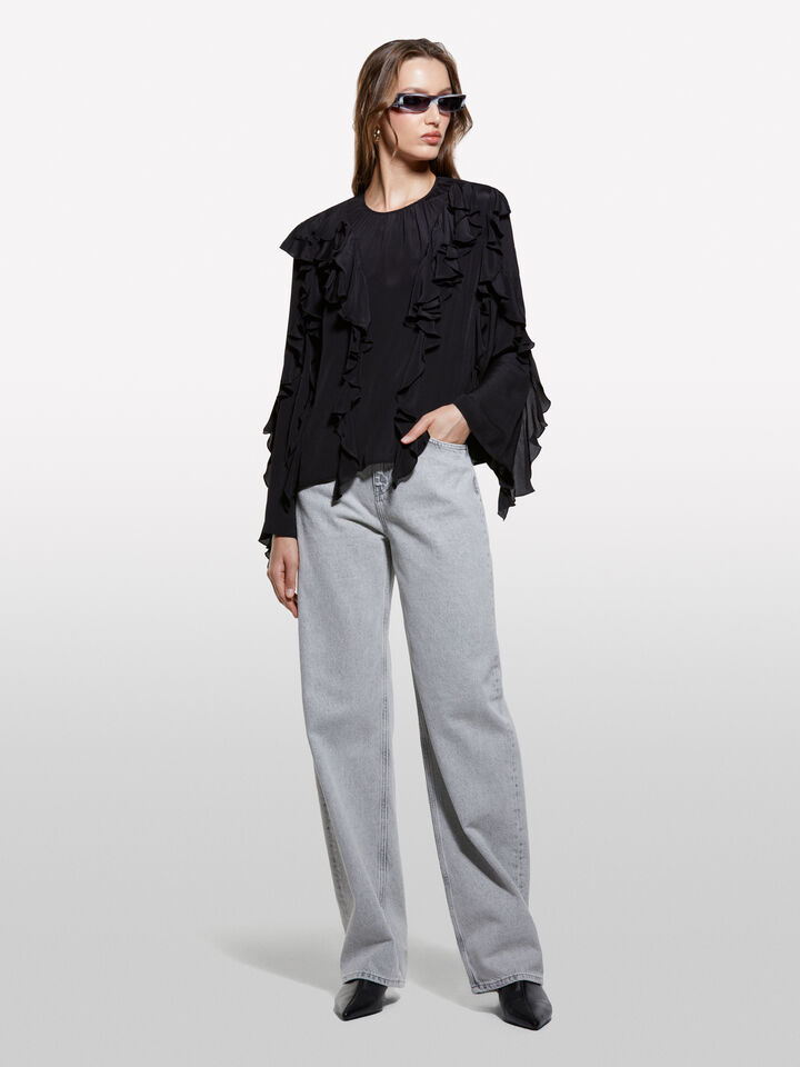 Black blouse with rouches - women's blouses - Black | Sisley image number 1